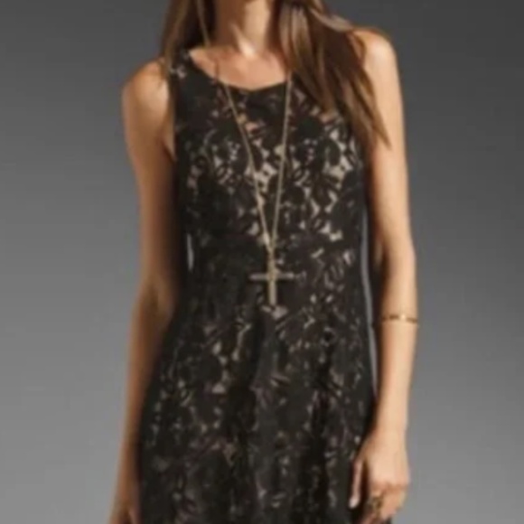 Free People Miles of Lace, A-Line, Black and Nude Mini Dress. XS - Picture 3 of 8
